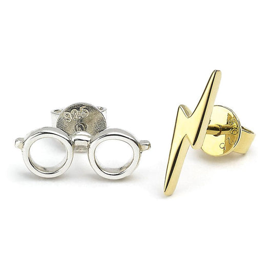 177026 Harry Potter Sterling Silver Earrings Lightning Bolt Glasses