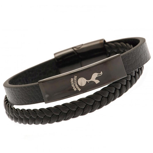190986 Tottenham Hotspur FC Black IP Leather Bracelet