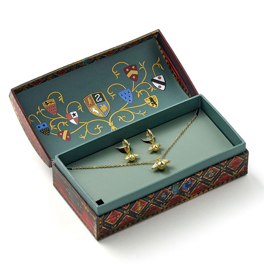 Harry Potter Golden Snitch Necklace Earrings Gift Box