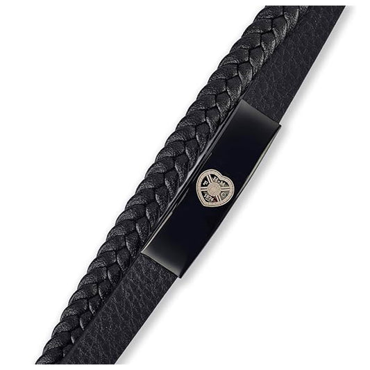 Hearts FC Black IP Leather Bracelet