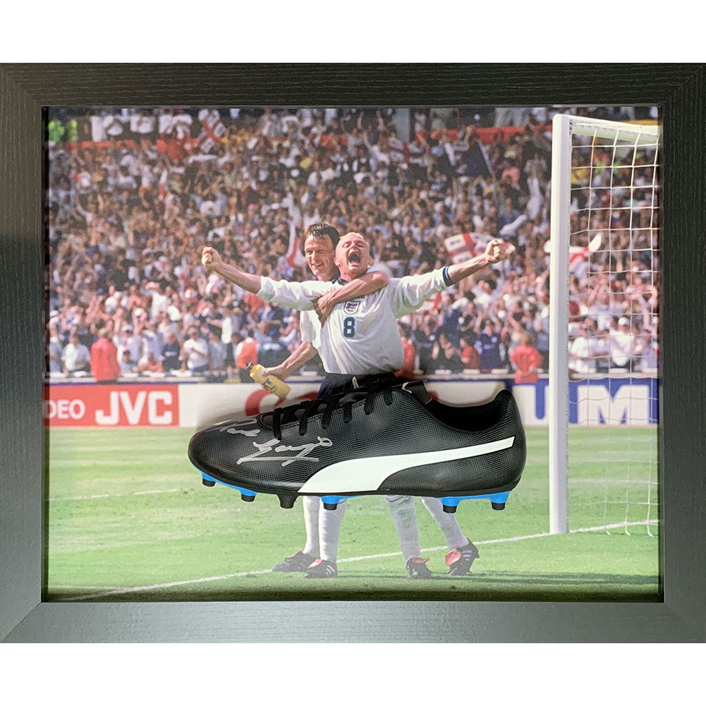 188308 England FA Gascoigne Signed Puma Boot Framed