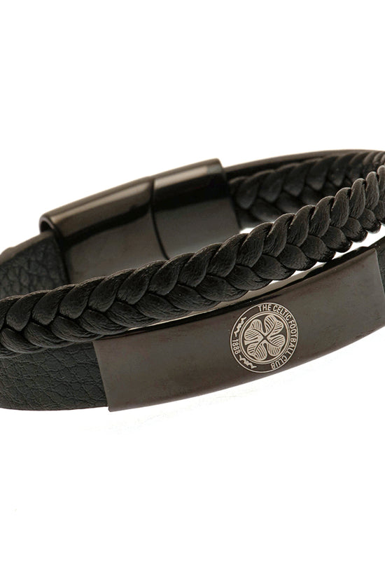 190982 Celtic FC Black IP Leather Bracelet