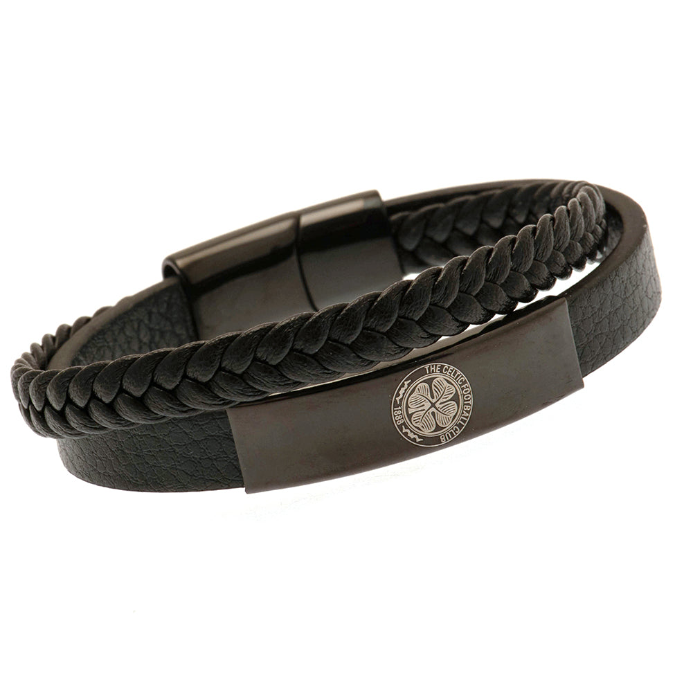 190982 Celtic FC Black IP Leather Bracelet