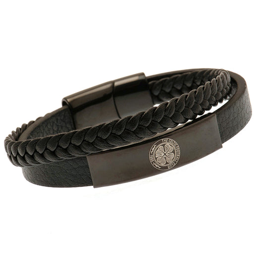 190982 Celtic FC Black IP Leather Bracelet