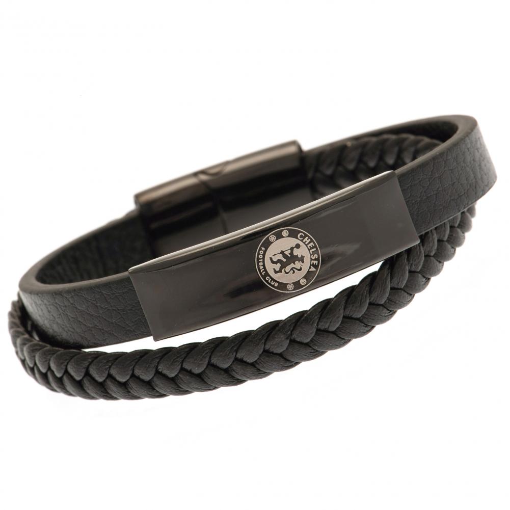 190983 Chelsea FC Black IP Leather Bracelet