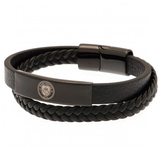 190985 Manchester City FC Black IP Leather Bracelet 1