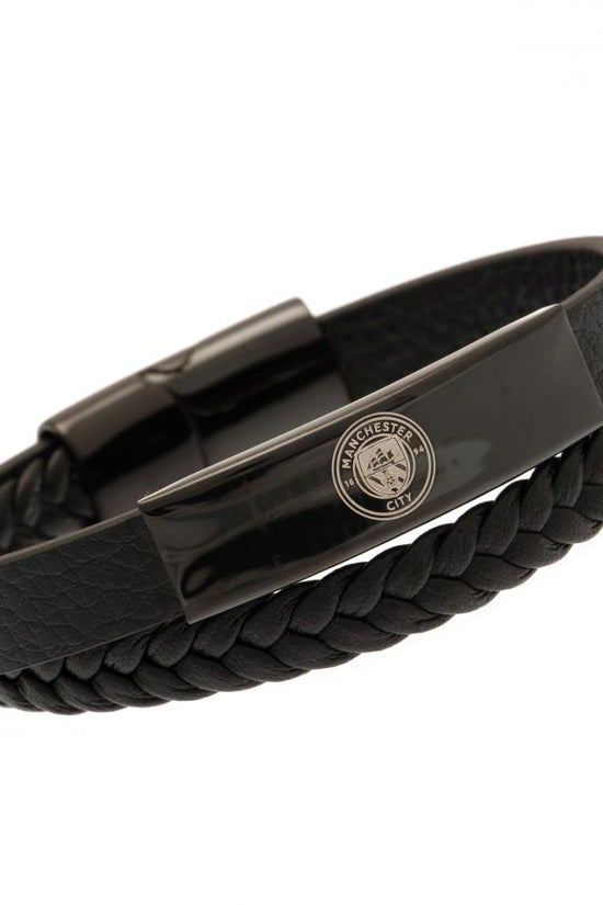 190985 Manchester City FC Black IP Leather Bracelet