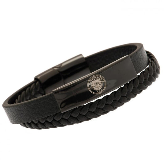 190985 Manchester City FC Black IP Leather Bracelet
