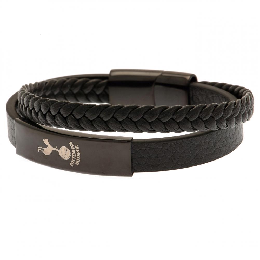 190986 Tottenham Hotspur FC Black IP Leather Bracelet 1