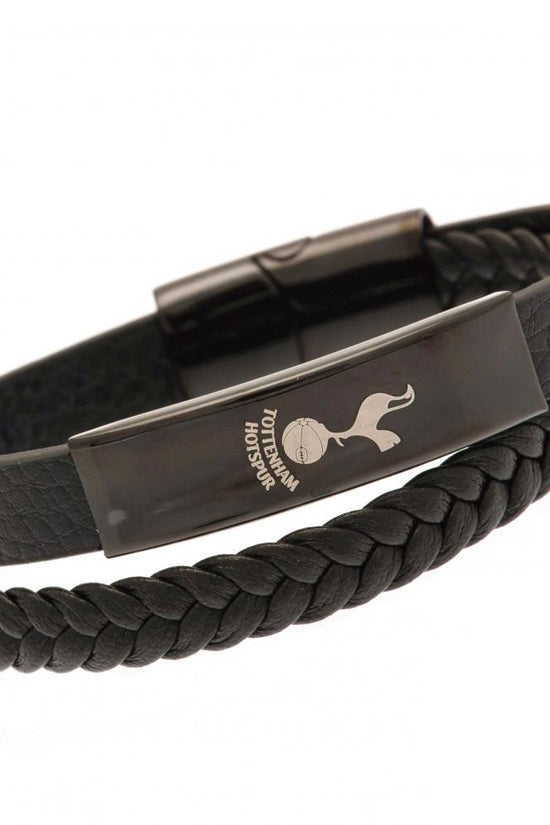 190986 Tottenham Hotspur FC Black IP Leather Bracelet