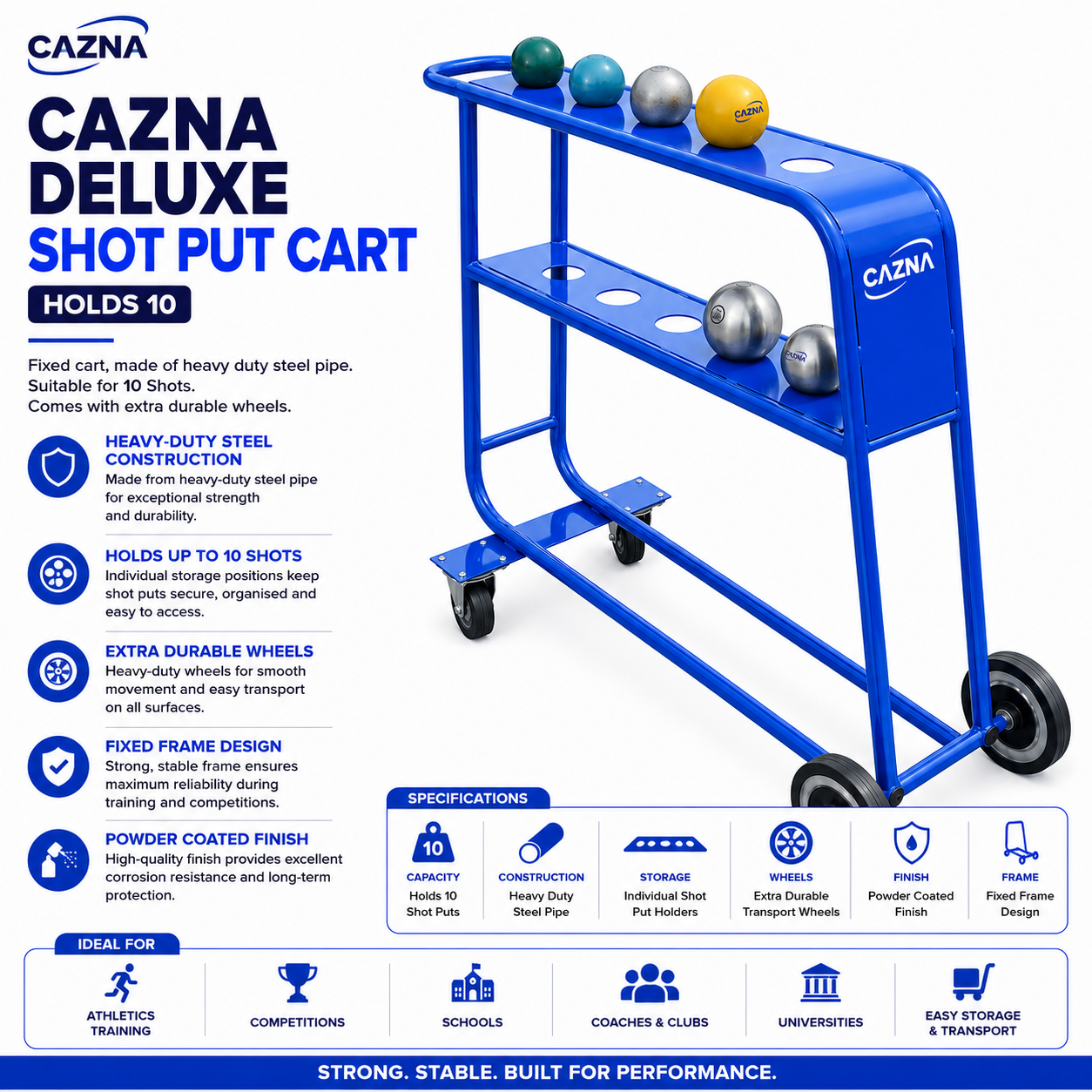 Cazna Deluxe Shot Put Cart – Holds 10
