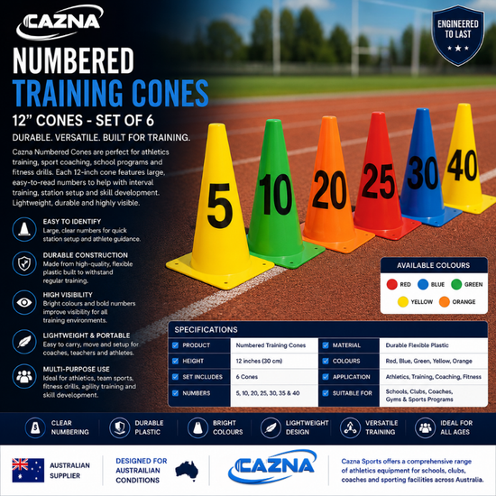 Cazna Numbered Training Cones 12" – Pack of 8