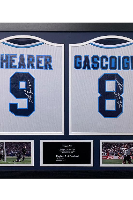 England FA 1996 Shearer Gascoigne Signed Shirts Dual Framed