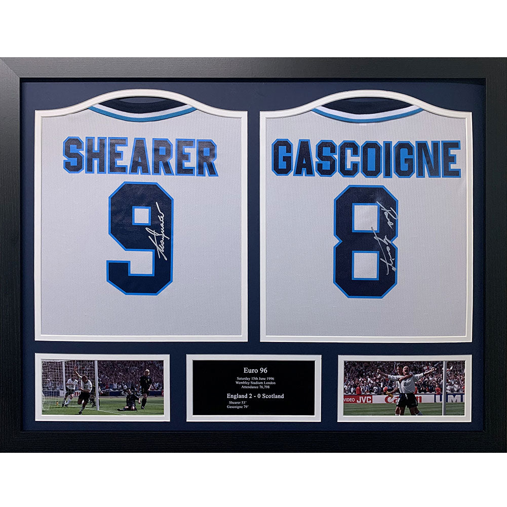England FA 1996 Shearer Gascoigne Signed Shirts Dual Framed