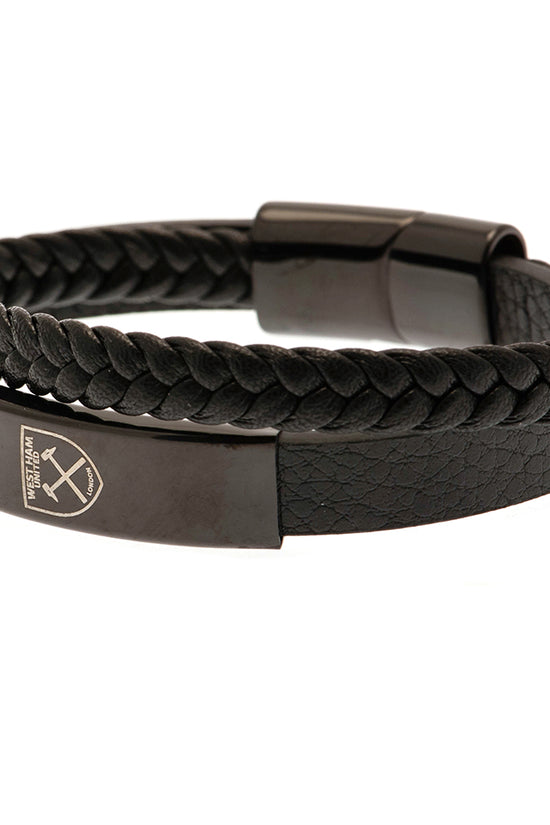 West Ham United FC Black IP Leather Bracelet