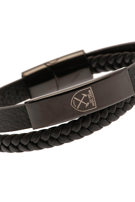 West Ham United FC Black IP Leather Bracelet