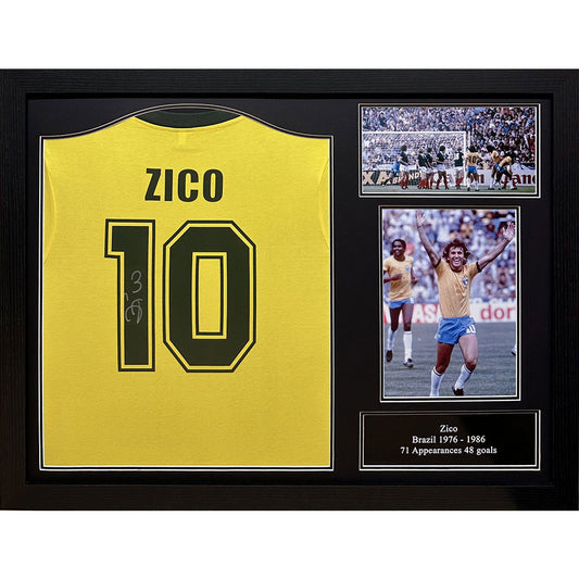 Brasil 1982 Zico Signed Shirt Framed