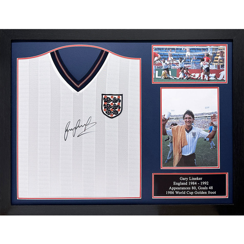 England FA 1986 Lineker Signed Shirt Framed