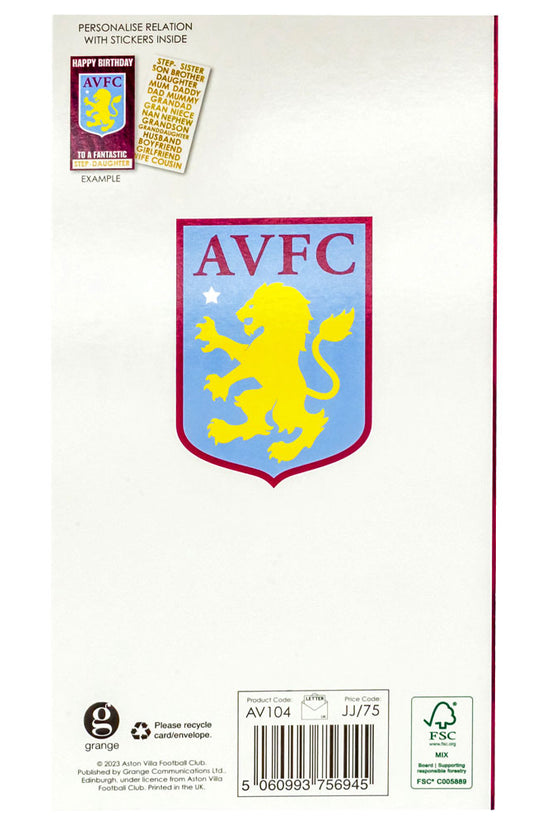 Aston Villa FC Personalised Birthday Card