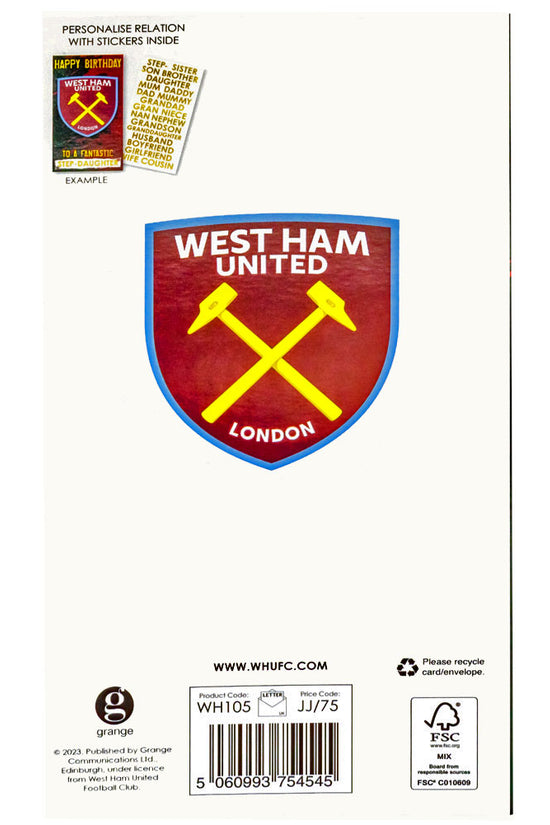 West Ham United FC Personalised Birthday Card