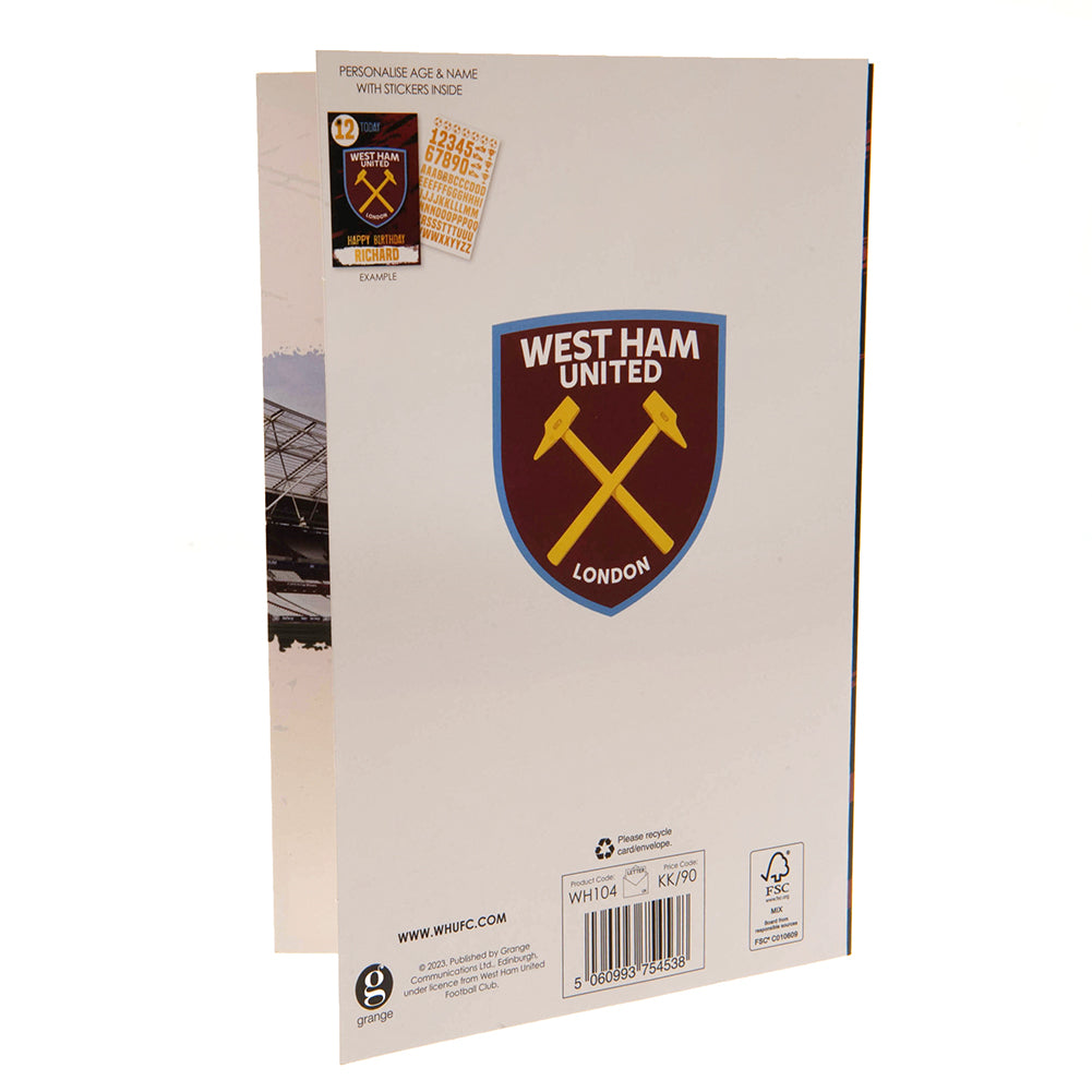 West Ham United FC Birthday Card With Stickers 5