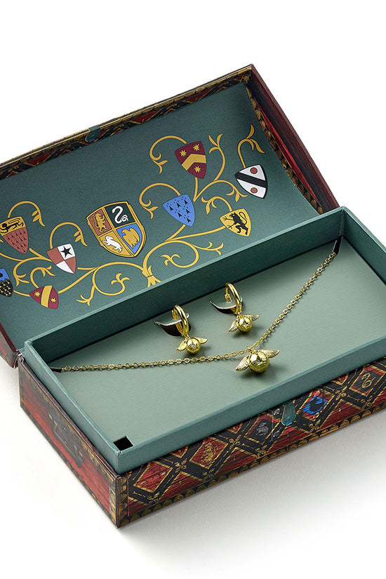 Harry Potter Golden Snitch Necklace Earrings Gift Box