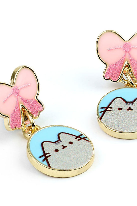 Pusheen Gold Plated Bow Drop Earrings 1