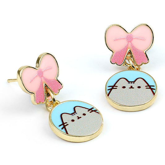 Pusheen Gold Plated Bow Drop Earrings 1