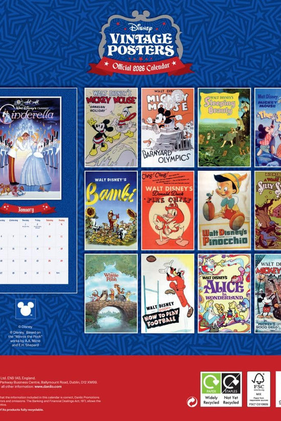 Disney Vintage Posters Square Calendar 2026