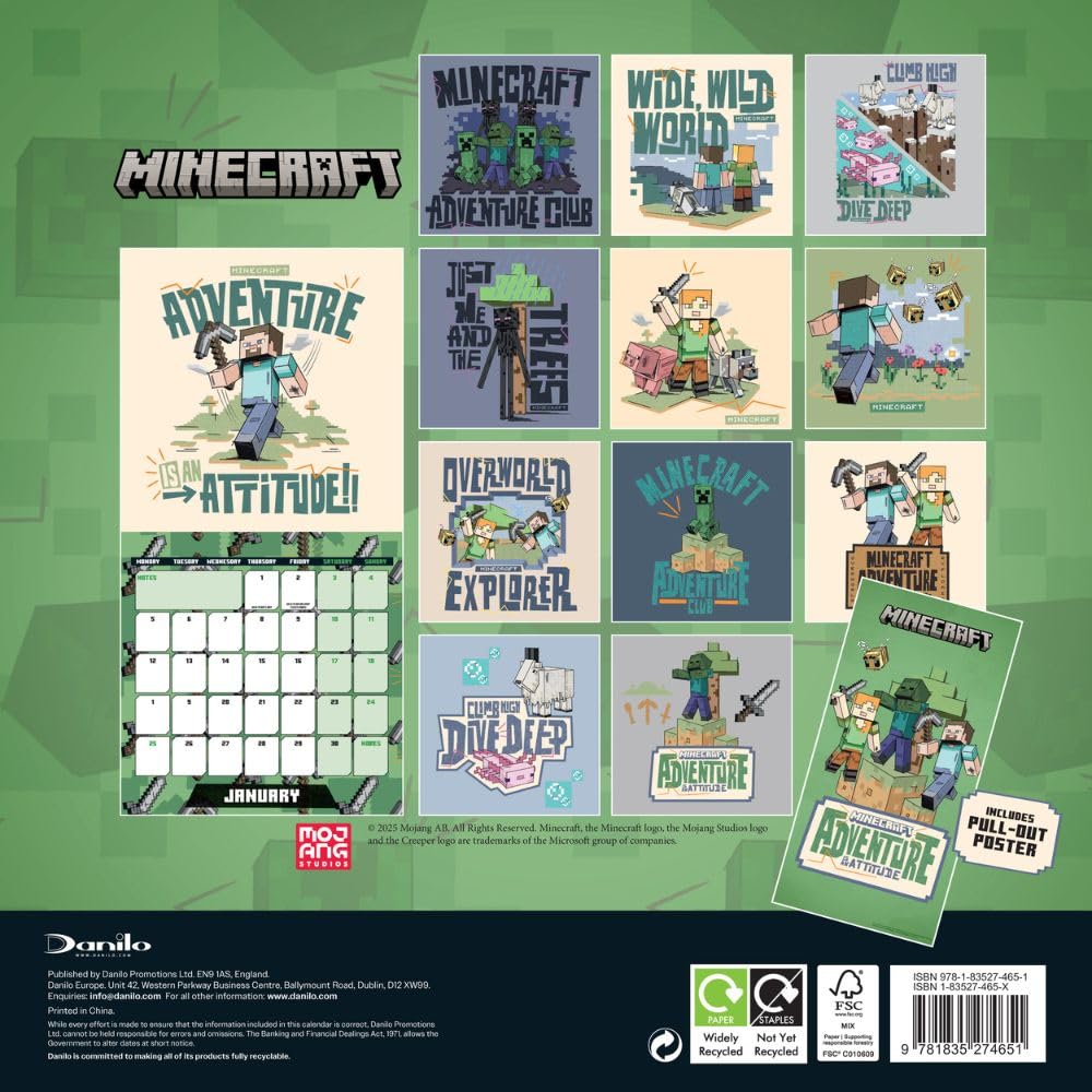 Minecraft Square Calendar 2026