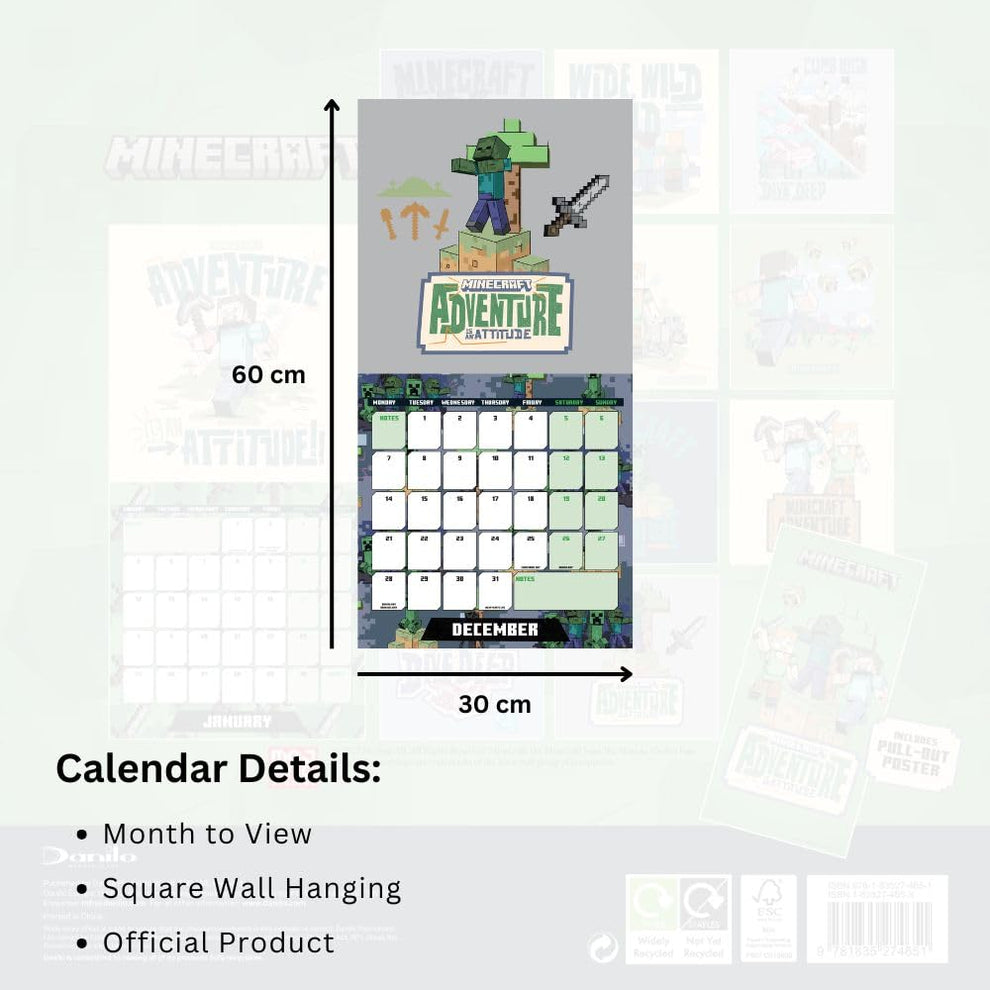 Minecraft Square Calendar 2026 – Cazna Sports