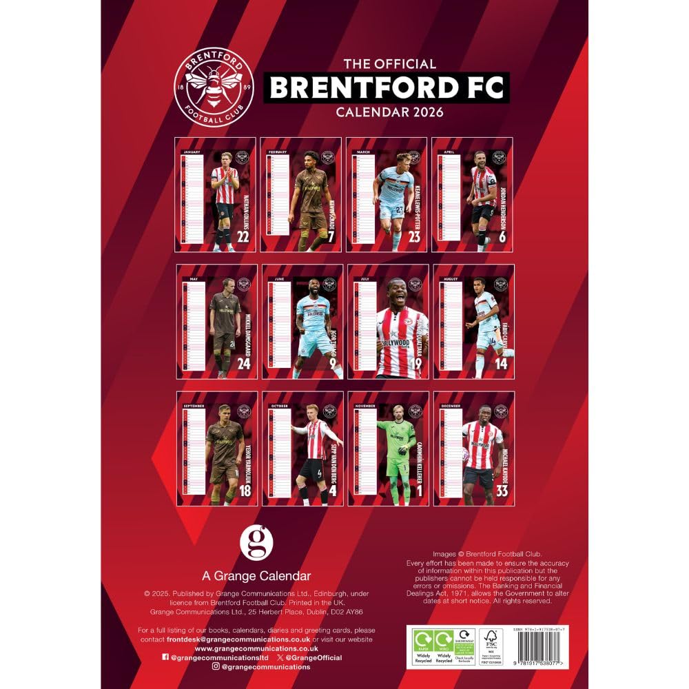 Brentford FC A3 Calendar 2026