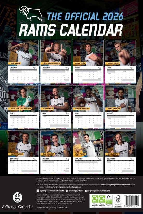 Derby County FC A3 Calendar 2026