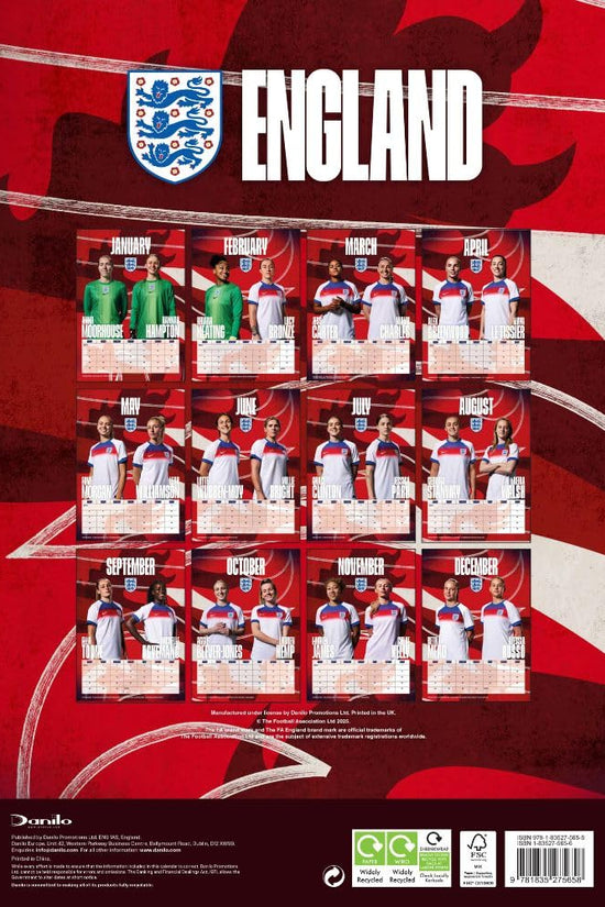 England WFA A3 Calendar 2026