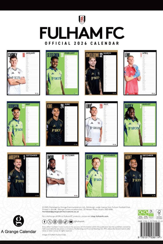 Fulham FC A3 Calendar 2026