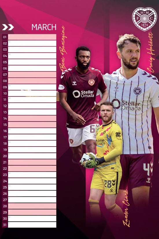 Hearts FC A3 Calendar 2026
