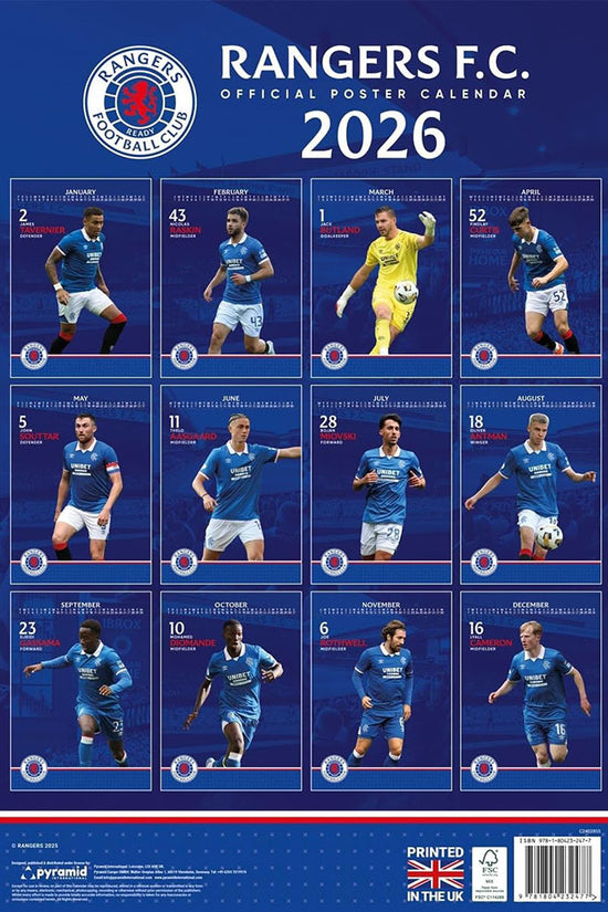 Rangers FC A3 Calendar 2026