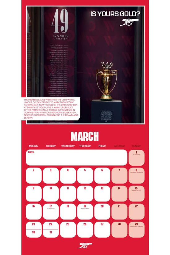 Arsenal FC Legends Square Calendar 2026
