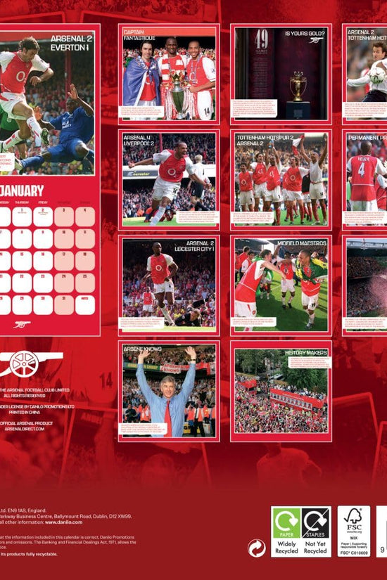 Arsenal FC Legends Square Calendar 2026