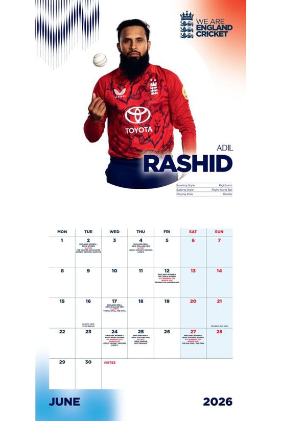England Cricket Square Calendar 2026