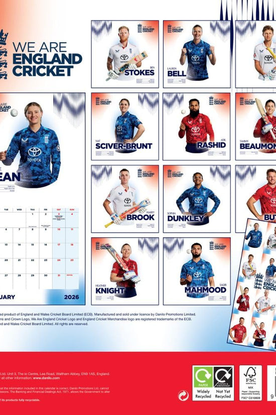 England Cricket Square Calendar 2026
