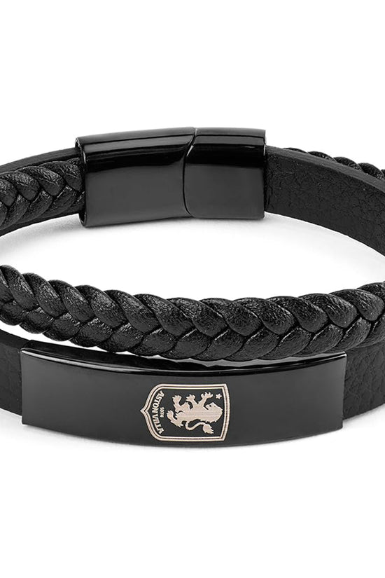 Aston Villa FC Black IP Leather Bracelet