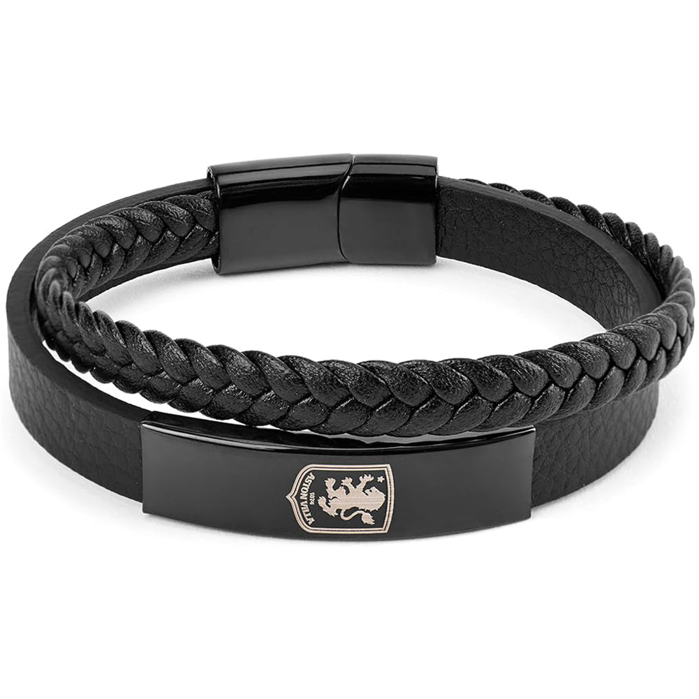 Aston Villa FC Black IP Leather Bracelet