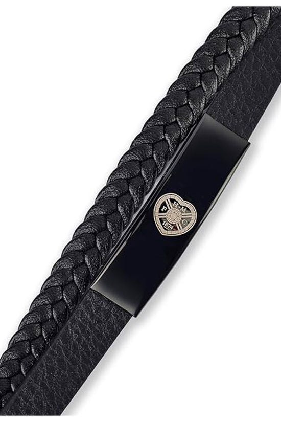 Hearts FC Black IP Leather Bracelet