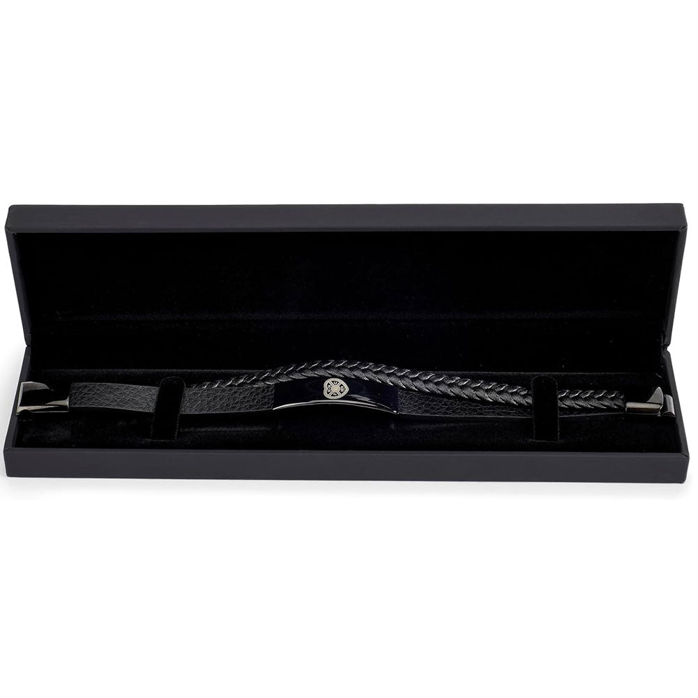 Hearts FC Black IP Leather Bracelet