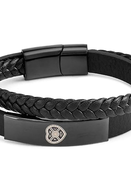 Hearts FC Black IP Leather Bracelet