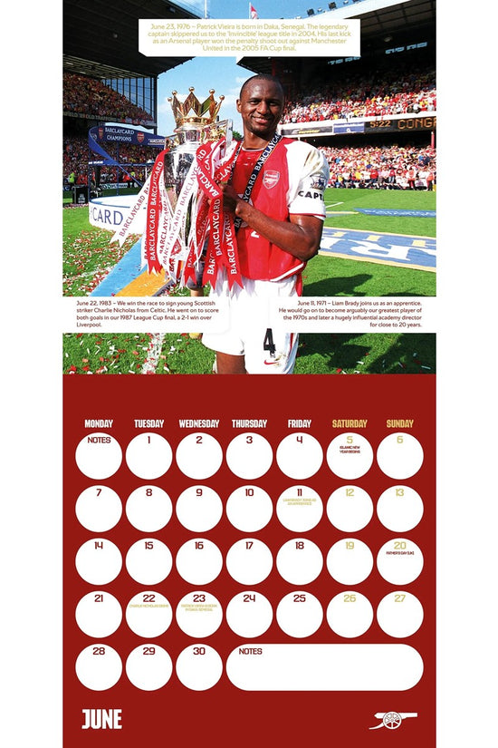 Arsenal FC Legends Square Calendar 2027