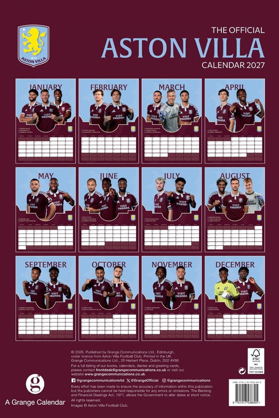 Aston Villa FC A3 Calendar 2027