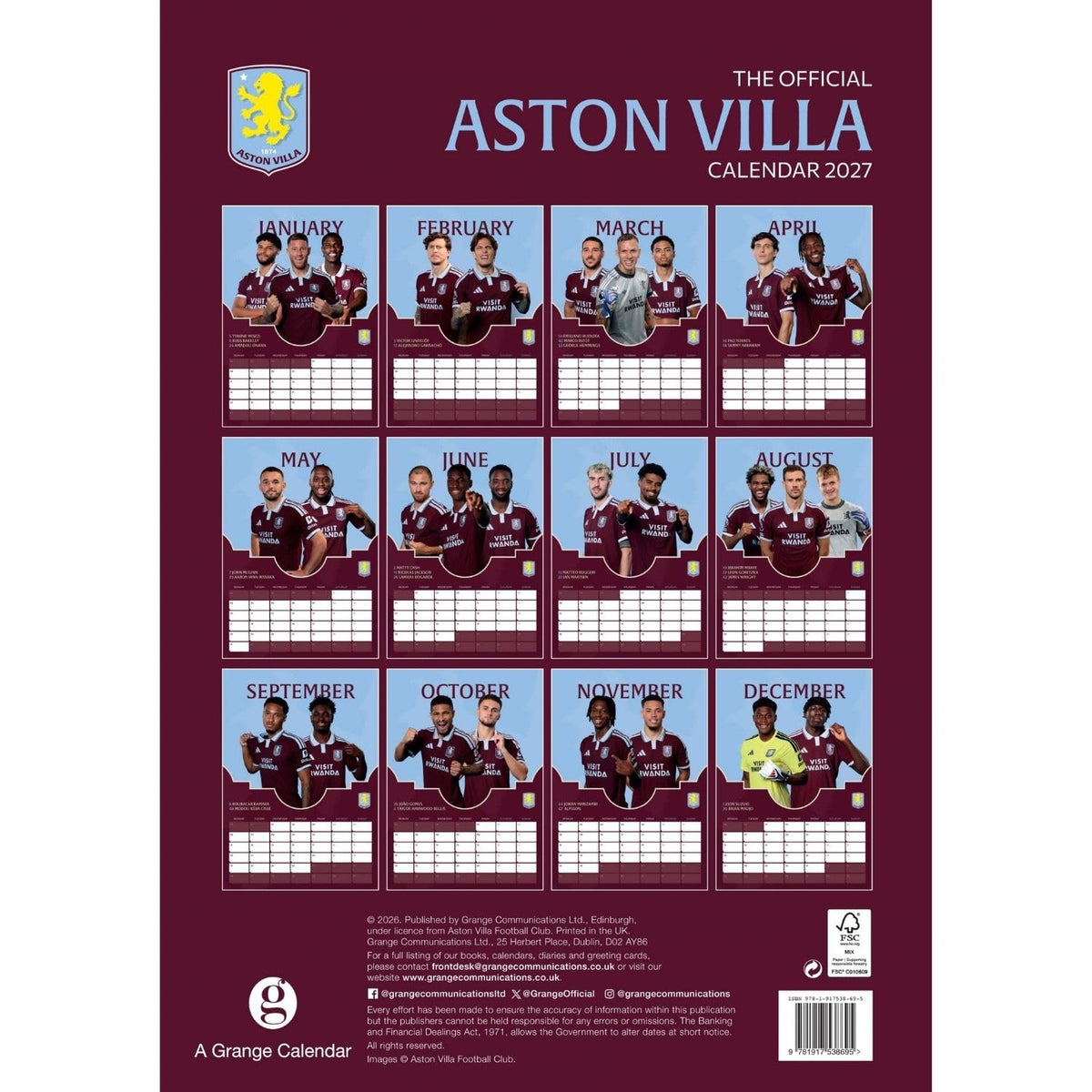 Aston Villa FC A3 Calendar 2027
