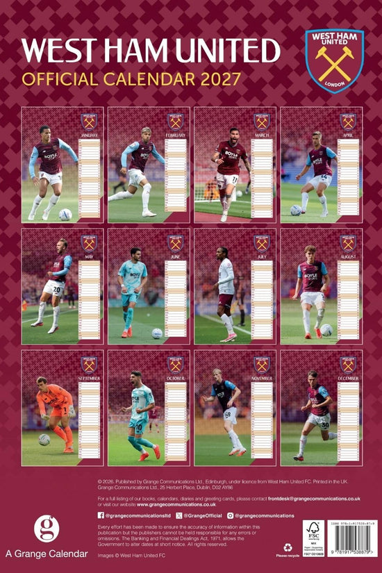West Ham United FC A3 Calendar 2027